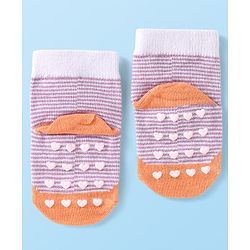 Cutewalk by Babyhug Non Terry knit Anti-Bacterial Ankle Length Anti-Skid Sock with Strips Design - Dark Pink