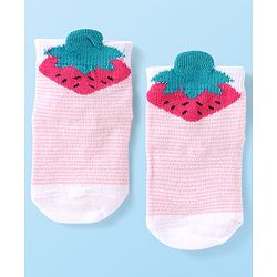 Cutewalk by Babyhug Non Terry Knit Anti-Bacterial Ankle Length Anti-Skid Socks with Strawberry Applique - Baby Pink