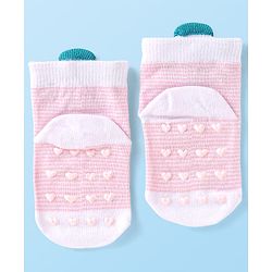 Cutewalk by Babyhug Non Terry Knit Anti-Bacterial Ankle Length Anti-Skid Socks with Strawberry Applique - Baby Pink