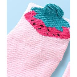 Cutewalk by Babyhug Non Terry Knit Anti-Bacterial Ankle Length Anti-Skid Socks with Strawberry Applique - Baby Pink