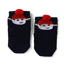 Cutewalk by Babyhug Non Terry Knit Anti-Bacterial Ankle Length Anti-Skid Socks with Snowman Applique - Navy Blue