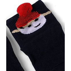 Cutewalk by Babyhug Non Terry Knit Anti-Bacterial Ankle Length Anti-Skid Socks with Snowman Applique - Navy Blue
