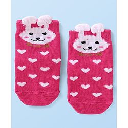 Cutewalk by Babyhug Non Terry Knit Anti-Bacterial Ankle Length Anti-Skid Socks with Bunny Applique - Dark Pink