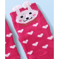 Cutewalk by Babyhug Non Terry Knit Anti-Bacterial Ankle Length Anti-Skid Socks with Bunny Applique - Dark Pink