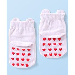 Cutewalk by Babyhug Knit Anti-Bacterial Ankle Length Anti-skid Socks with Bunny Applique - White
