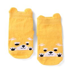 Cutewalk by Babyhug Non Terry Knit Anti-Bacterial Ankle Length Anti-Skid Socks with Animal Applique - Yellow