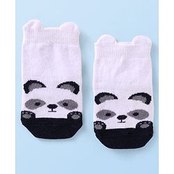 Cutewalk by Babyhug Knit Anti-Bacterial Ankle Length Anti-Skid Socks with Panda Design - White