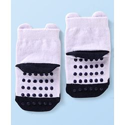 Cutewalk by Babyhug Knit Anti-Bacterial Ankle Length Anti-Skid Socks with Panda Design - White