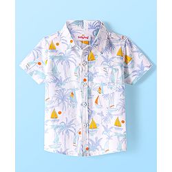 Babyhug Cotton Woven Half Sleeves Shirt with Beach Theme Print - White