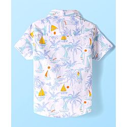 Babyhug Cotton Woven Half Sleeves Shirt with Beach Theme Print - White