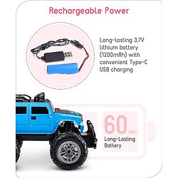 Babyhug Premium Off Roader Rechargeable Remote Control Truck With Normal & Turbo Speed & 4 Headlight Modes - Sky Blue