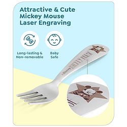 Babyhug Disney Mickey Mouse Stainless Steel Fork & Spoon Set | Easy to Clean & Maintain| Encourage Self Feeding| Laser Print| Dishwasher Safe| Gifting Option - Silver