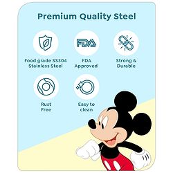 Babyhug Disney Mickey Mouse Stainless Steel Fork & Spoon Set | Easy to Clean & Maintain| Encourage Self Feeding| Laser Print| Dishwasher Safe| Gifting Option - Silver