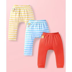 Babyhug Disney Interlock Knit Diaper Leggings with Stripes & The Lion King Graphics Pack of 3- Yellow White & Blue