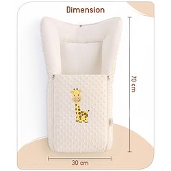 Babyhug Sleeping Bag Feeding Pillow & Blanket Combo Set with Giraffe Embroidery - White | Fits upto waist size 36 inches