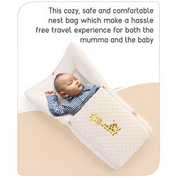 Babyhug Sleeping Bag Feeding Pillow & Blanket Combo Set with Giraffe Embroidery - White | Fits upto waist size 36 inches