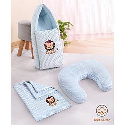 Babyhug Sleeping Bag Feeding Pillow & Blanket Combo Set with Giraffe Embroidery - White | Fits upto waist size 36 inches