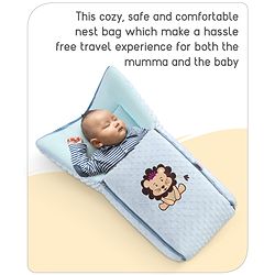 Babyhug Sleeping Bag Feeding Pillow & Blanket Combo Set with Giraffe Embroidery - White | Fits upto waist size 36 inches