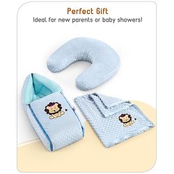 Babyhug Sleeping Bag Feeding Pillow & Blanket Combo Set with Giraffe Embroidery - White | Fits upto waist size 36 inches