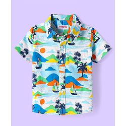 Babyhug Cotton Half Sleeves Shirt with Beach Theme Print- Light Blue & White