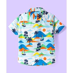 Babyhug Cotton Half Sleeves Shirt with Beach Theme Print- Light Blue & White