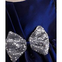 Babyhug Woven Half Puffed Sleeves Fit & Flare Party Frock with Sequin Bow Detailing - Navy Blue