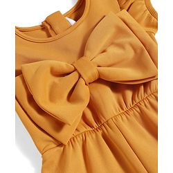 Babyhug Woven Half Puffed Sleeves Party Jumpsuit with Bow Applique - Orange