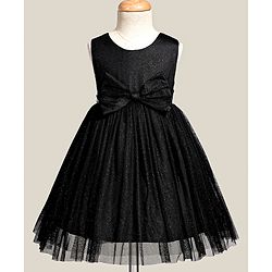 Babyhug Woven Sleeveless Shimmer Party Dress with Bow Applique - Black