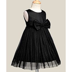 Babyhug Woven Sleeveless Shimmer Party Dress with Bow Applique - Black