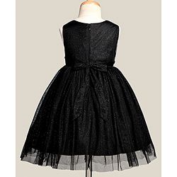 Babyhug Woven Sleeveless Shimmer Party Dress with Bow Applique - Black