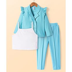 Babyhug Woven Full Sleeves Solid Top & Trouser with Inner Tee - Aqua Blue