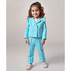 Babyhug Woven Full Sleeves Solid Top & Trouser with Inner Tee - Aqua Blue