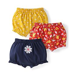 Babyhug Single Jersey Knit Bloomers with Floral & Polka Dot Print Pack of 3 - Navy Blue Red & Yellow