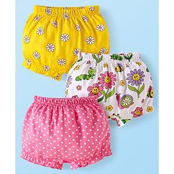 Babyhug 100% Cotton Bloomer with Floral & Polka Dot Print Pack of 3 - Lavender Pink & Yellow