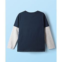 Babyhug Cotton Knit Full Doctor Sleeves T-Shirt with Cub Print - Navy Blue