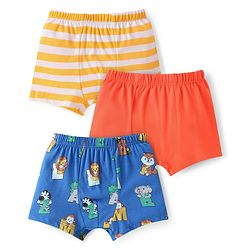 Babyhug Single Jersey Knit Above Knee Length Trunks with Animal Prints & Stripes Pack of 3 - Blue Orange & White