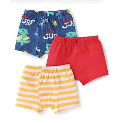 Babyhug 100% Cotton Trunk with Stripes & Animal Print Pack Of 3 - Red Navy Blue Yellow
