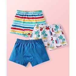 Babyhug Single Jersey Knit Trunks With Beach Theme Print Pack of 3 - Blue & White