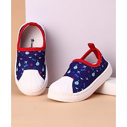 Cute Walk by Babyhug Slip On Casual Shoes With Airplane & Air Balloon Print - Navy Blue