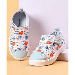 Cute Walk by Babyhug Casual Shoes with Velcro Closer & Heart Print - Light Blue