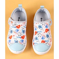 Cute Walk by Babyhug Casual Shoes with Velcro Closer & Heart Print - Light Blue