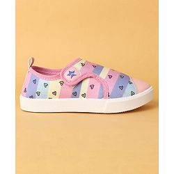 Cute Walk by Babyhug Velcro Closure Casual Shoes with Hearts Print - Pink