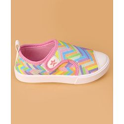 Cute Walk by Babyhug Velcro Closure Casual Shoes with Stripes  - Pink