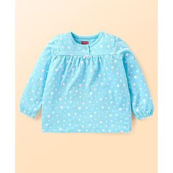 Babyhug Cotton Knit Full Sleeves Night Suit Star Print- Light Blue