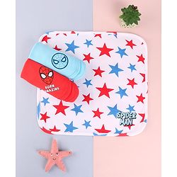 Babyhug Marvel Interlock Knit Wash cloth With Spider Man Graphics L 29 x H 29 cm Pack of 3 - White Light Blue Red