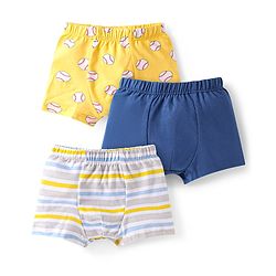 Babyhug Single Jersey Knit Trunks with Stripes & Ball Print Pack of 3 - Yellow White & Navy Blue