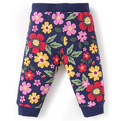 Babyhug Single Jersey Knit Full Length Lounge Pants with Floral & Text Print Pack of 2 - Navy Blue & Red
