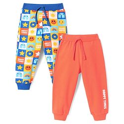 Babyhug Single Jersey Knit Full Length Printed Lounge Pants Pack of 2 - Peach & Blue