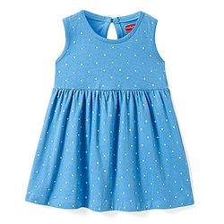 Babyhug Single Jersey Knit Sleeveless Frock with Polka Dots Print - Sky Blue