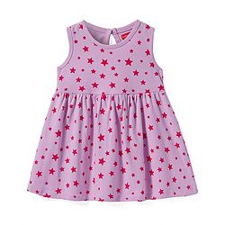 Babyhug Single Jersey Knit Sleeveless Frock with Stars Print - Lilac